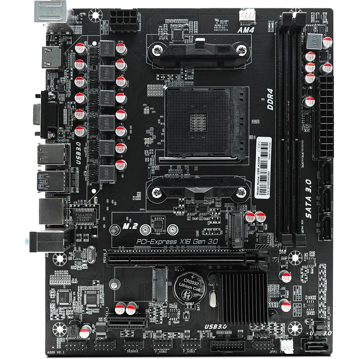 CBR A320M, AM4, AMD A320, 2xDDR4, 4xSATA, 1xM.2, 1xPCI-E 3.0 x16, 1xPCI-E x1, 1xHD Материнская плата