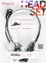 DEFENDER Aura 102, черные Рег. громкости; кабель 1.8м; 30мм динамики; Наушники дуговые с микрофоном