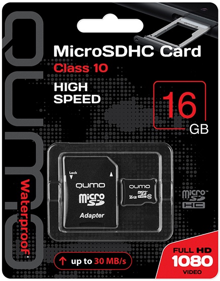 MicroSDHC 16Gb QUMO QM16GMICSDHC10 Class10 + Адаптер RTL Флеш карта