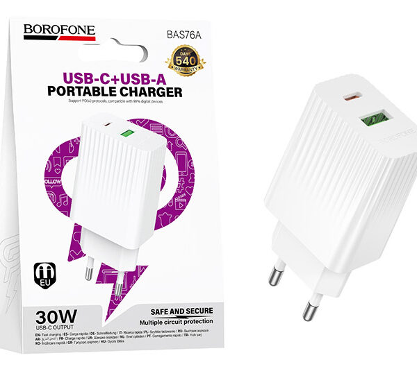 BOROFONE BAS76A Source Белый СЗУ с выходами USB, Type-C 30W