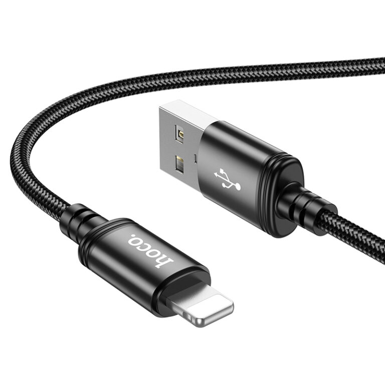 Кабель USB-Lightning, 1.0м,  для зарядки и передачи данных, чёрный, (X89 Wind)  HOCO 2.4A, тканевая