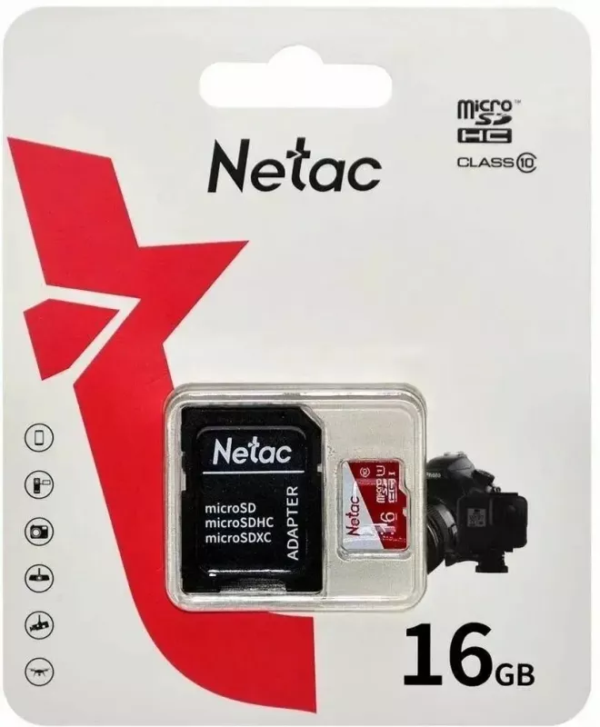 Карта памяти Netac P500 ECO 16GB MicroSDHC C10 up to 80MB/s, retail pack with SD Adapter
