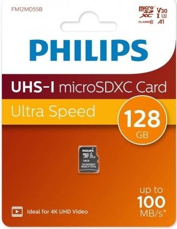 PHILIPS High Speed microSDHC Class UHS-I U3, V30, A1, 100MB/s Флеш карта microSD 128GB