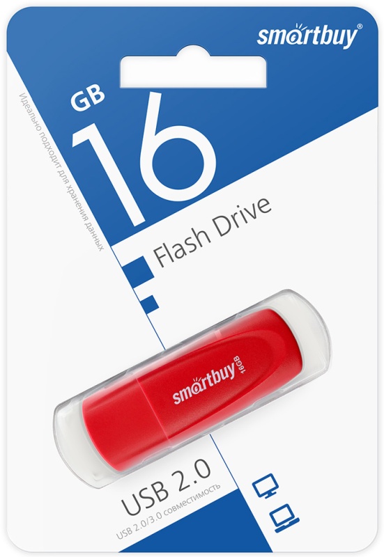 Smartbuy R/W Scout Red (SB016 Gb2SCR), 16 Gb, USB 2.0, R/W 15/12, красный Флешка USB